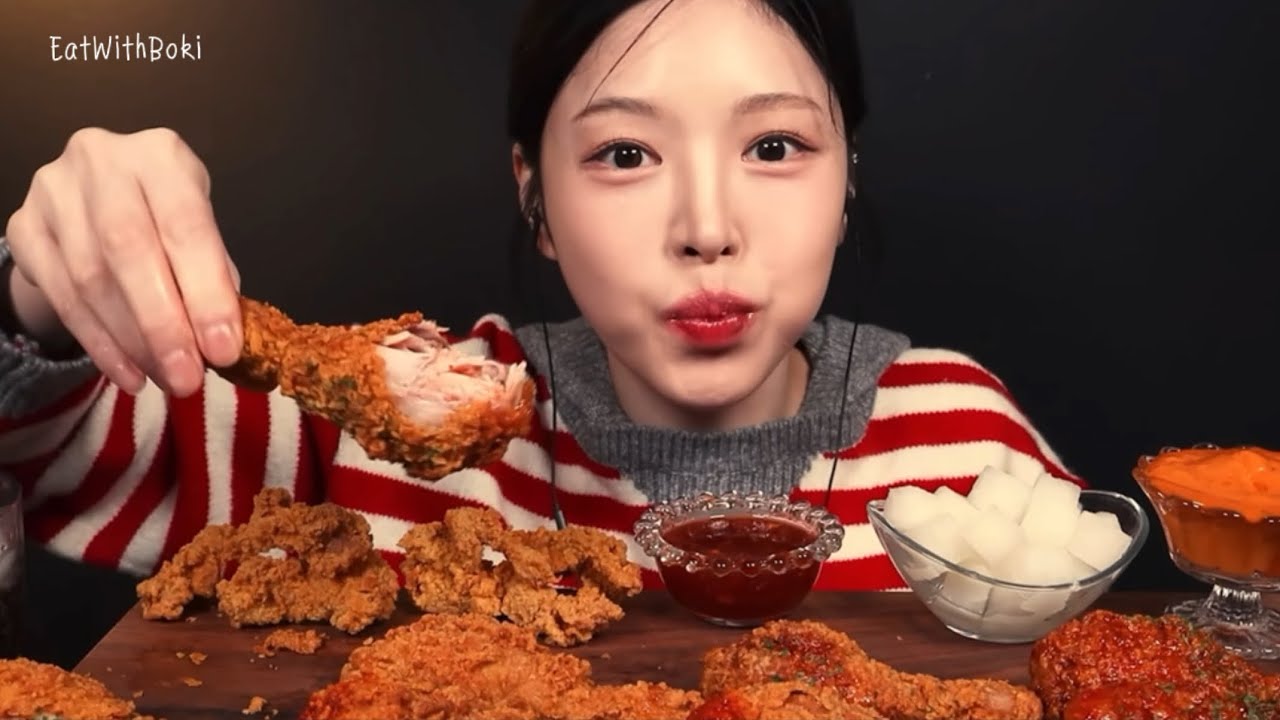 ASMR Mukbang | Crispy cheese fried chicken 🍗