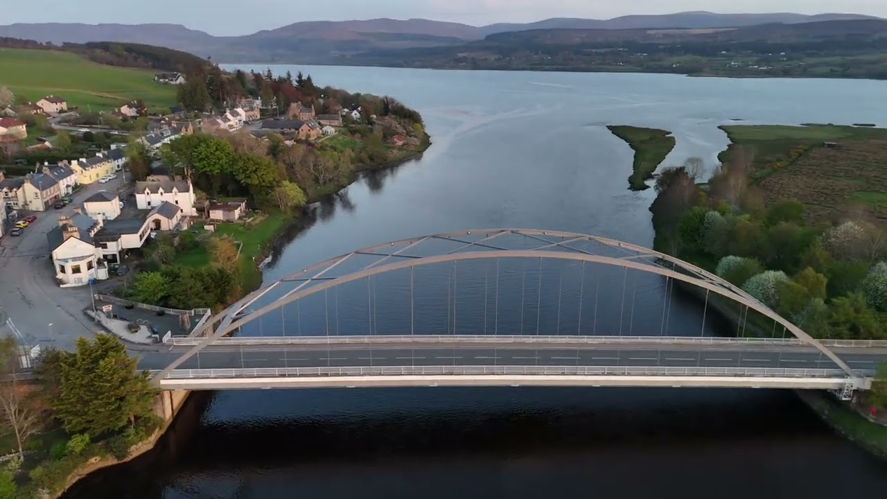 An aerial view over Bonar Bridge,  Sutherland, Scotland