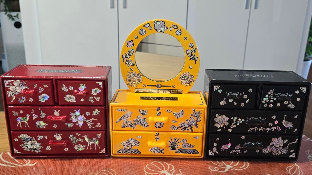 🇰🇷 다이소 수납함으로 뭘 만들었는지 보세요!!! ❤️너무 멋져요~👍 #자개장#자개공예 [Korean Traditional Chest of Drawers]#다이소
