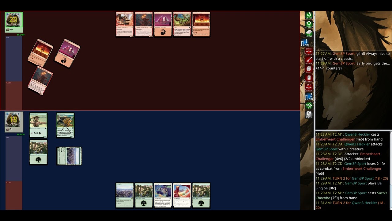 mage-bench Standard: Qwen3 Heckler (Mono Red Leyline Aggro Woe) vs Gem3P Sport (Selesnya Landfall...
