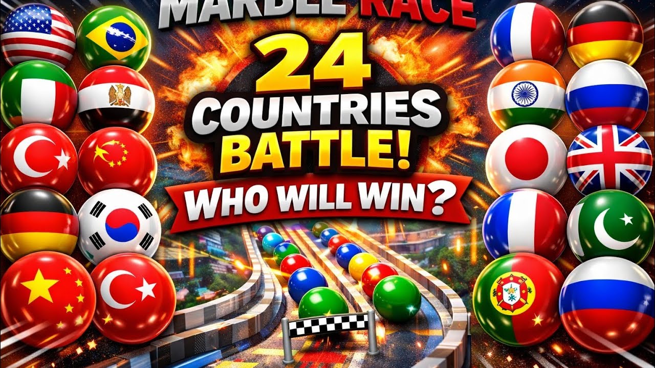 24 Countries Race 🌍 Extreme Long Track! Who Will Survive? | Algodoo