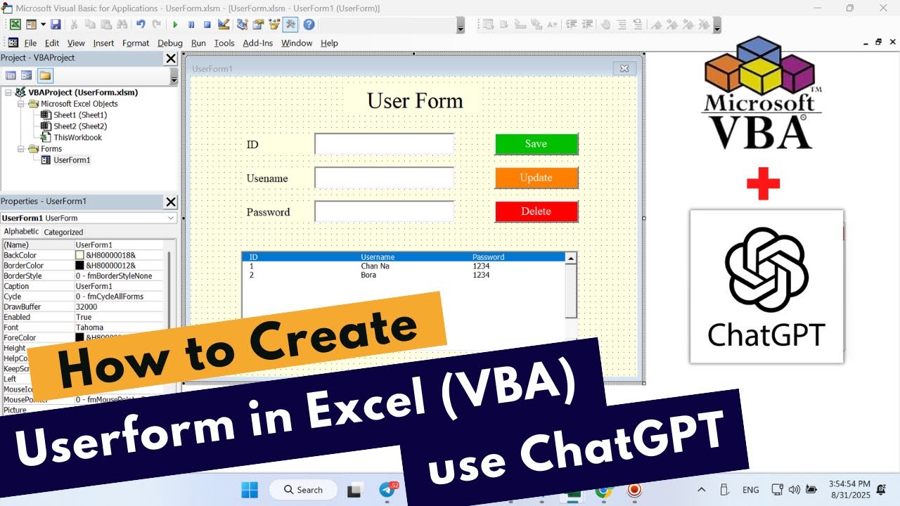 How to create UserForm In Excel VBA use ChatGPT