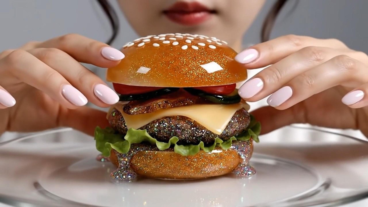 🍔 ASMR Glass Bacon Cheeseburger (No Talking) | Satisfying Crystal Food Sounds | 4K