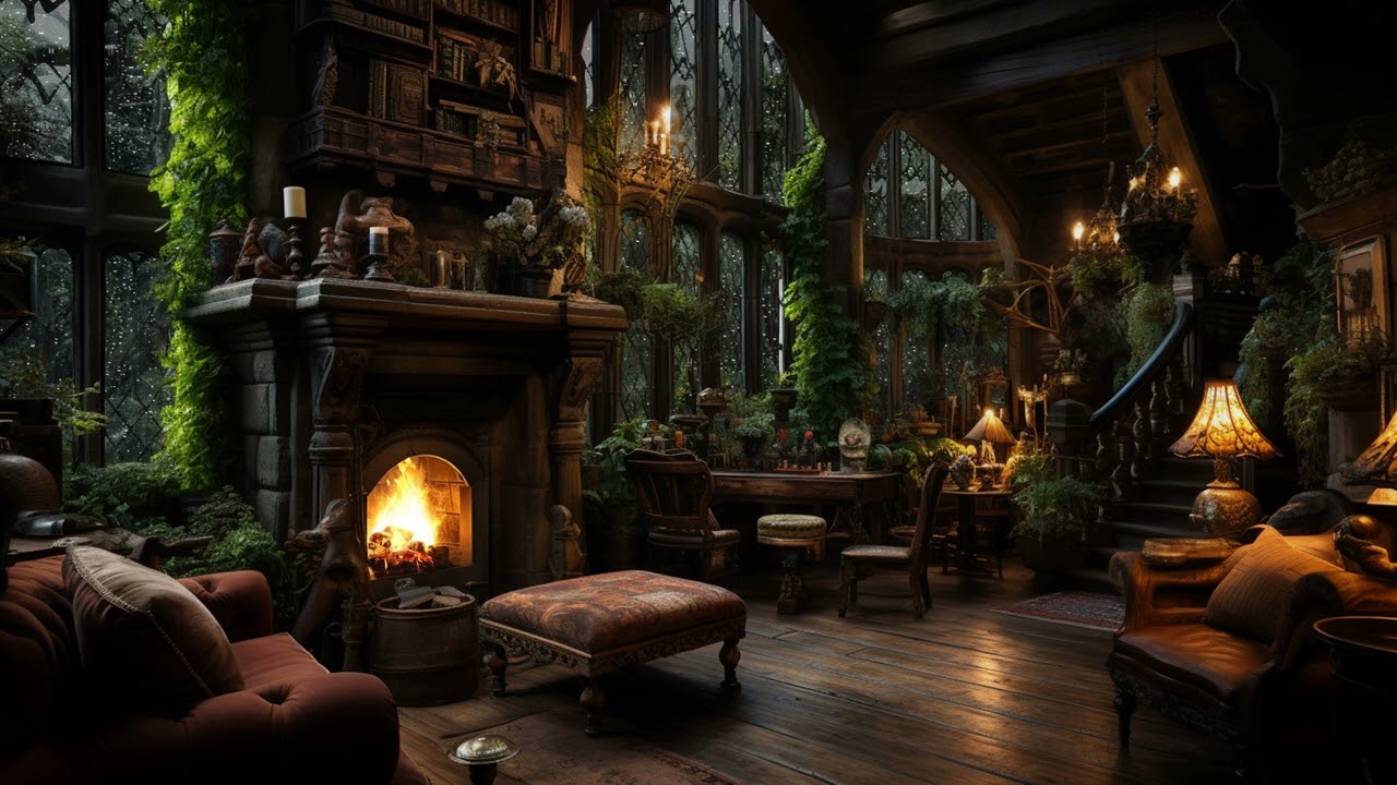 Sleep Deeper Than Ever with Rolling Thunder, Heavy Rain & Warm Fireplace of a Cozy Fireplace Nearby