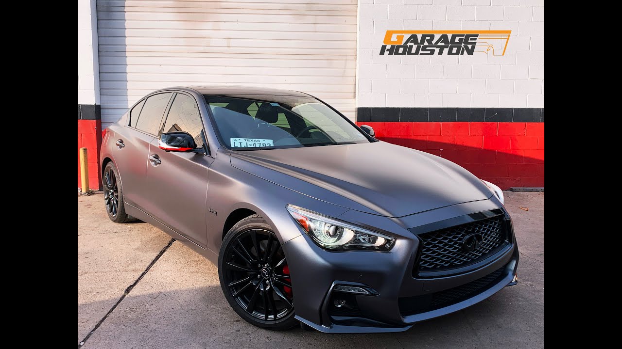 2018 Infiniti Q50 Red Sport wrapped in 3M 1080 Satin Dark Gray -  6 minutes - Full Wrap - Time Lapse