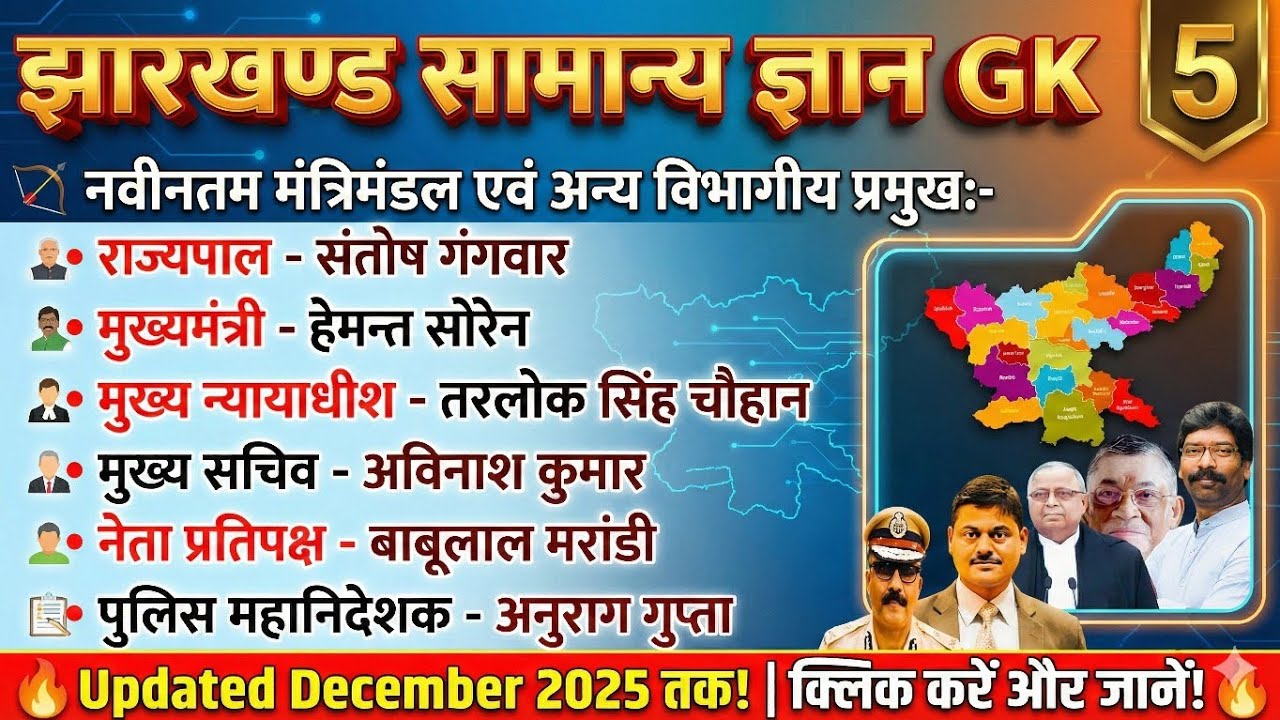 झारखंड का वर्तमान मंत्रीमंडल 2025 | Jharkhand Cabinet Ministers 2025 |सभी विभागों के मंत्री व प्रमुख