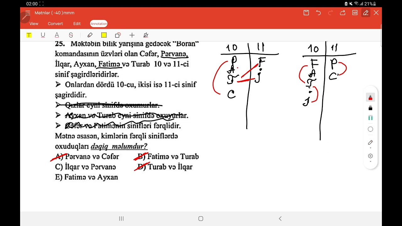 Mətnin məntiqi təhlili ikinci hissə test izahı (22-40)