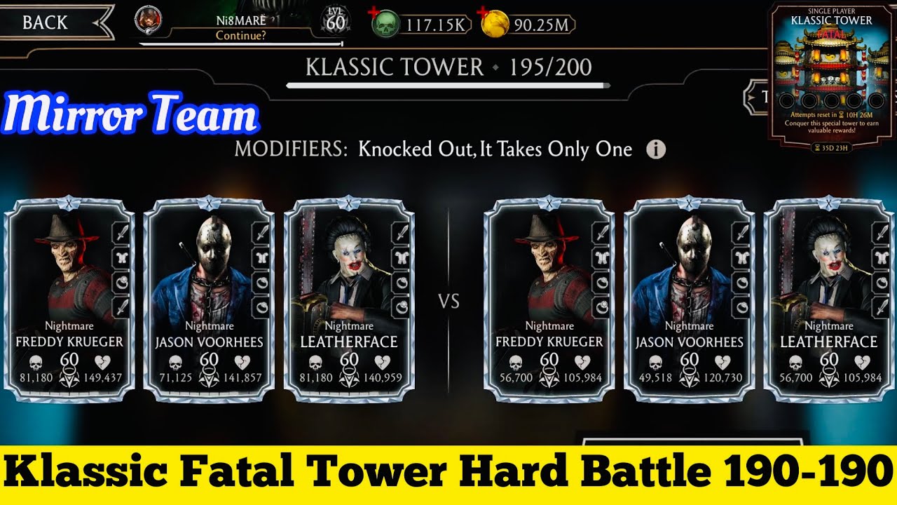 Mirror 🪞team Gameplay | Klassic Fatal Tower Hard Battle 190-199 Fight + Reward | MK Mobile