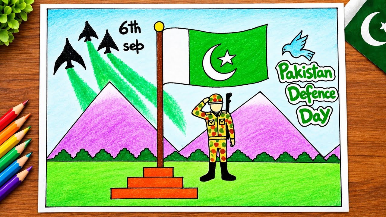 Defense Day Easy Drawing \ Pakistan Defense Day \ 6th September Poster \ Defence day Chart