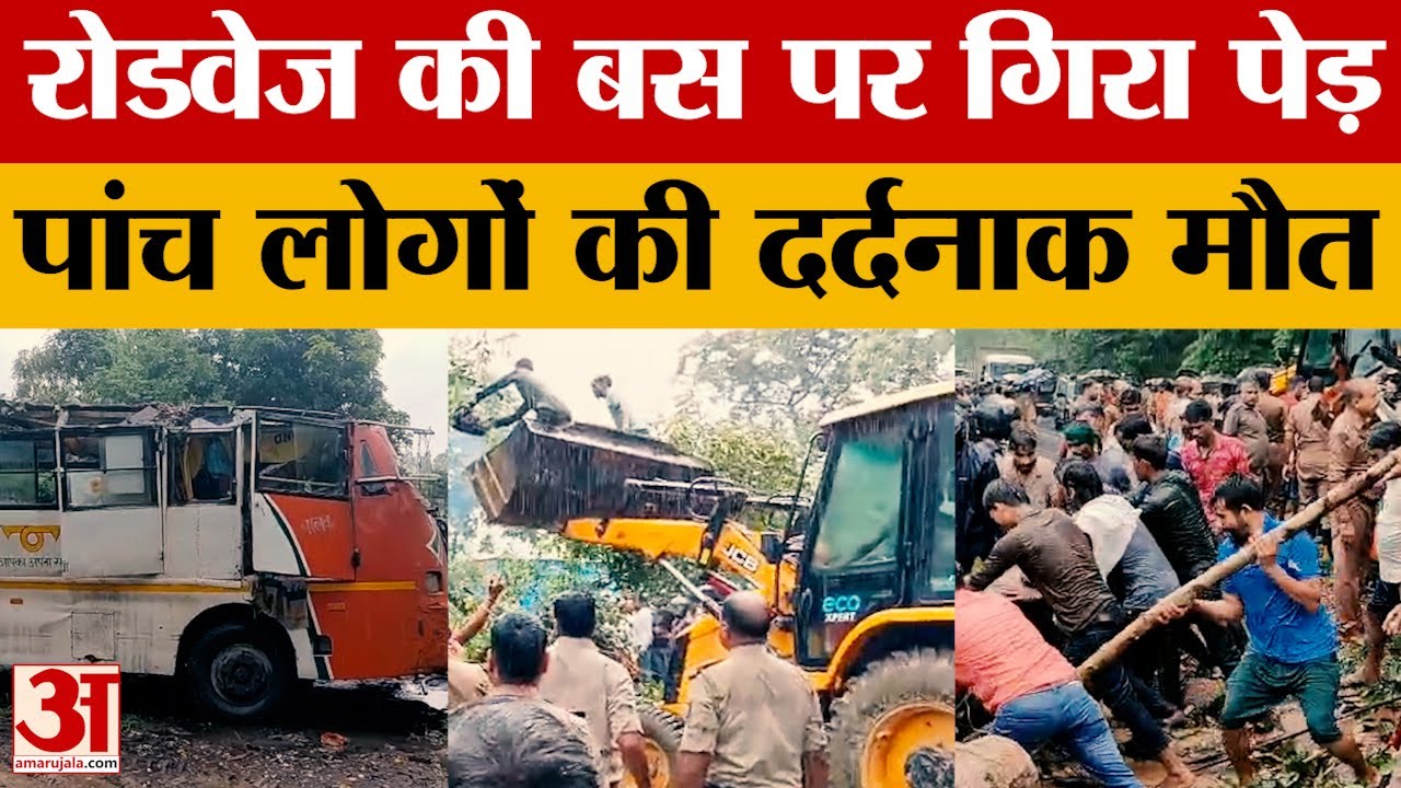 Barabanki: रोडवेज की बस पर गिर गया पेड़. पांच लोगों की दबकर मौत. पेड़ और बस काटकर निकाले गए यात्री