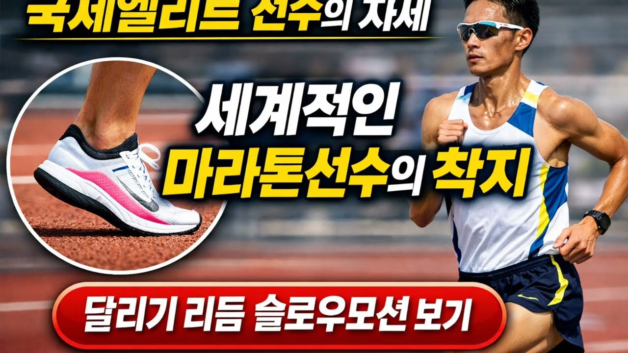 세계적인 마라톤 선수들의 착지, 달리기 리듬 슬로우모션, 국제 엘리트선수의 자세