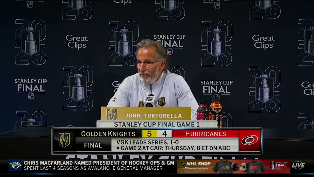 John Tortorella speaks following the Golden Knights' Game 1 win in Stanley Cup Final