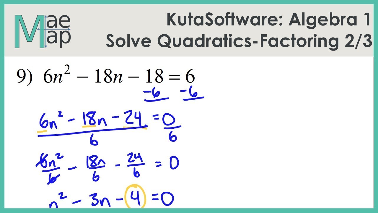 KutaSoftware: Алгебра 1 — Решение квадратных уравнений методом разложения на множители. Часть 2