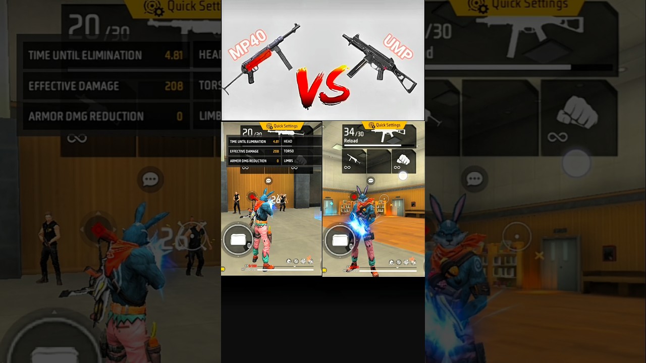 "MP40 vs UMP 🔥 Free Fire Shorts | Damage & Speed Test"