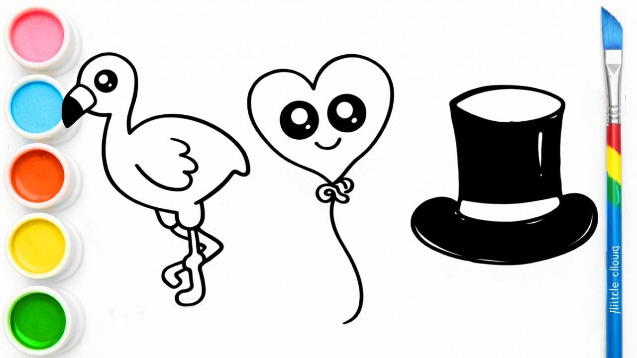 Beautiful Hat,Flamingo Bird & Balloon Hand Drawing | Real Art | Little Cloud
