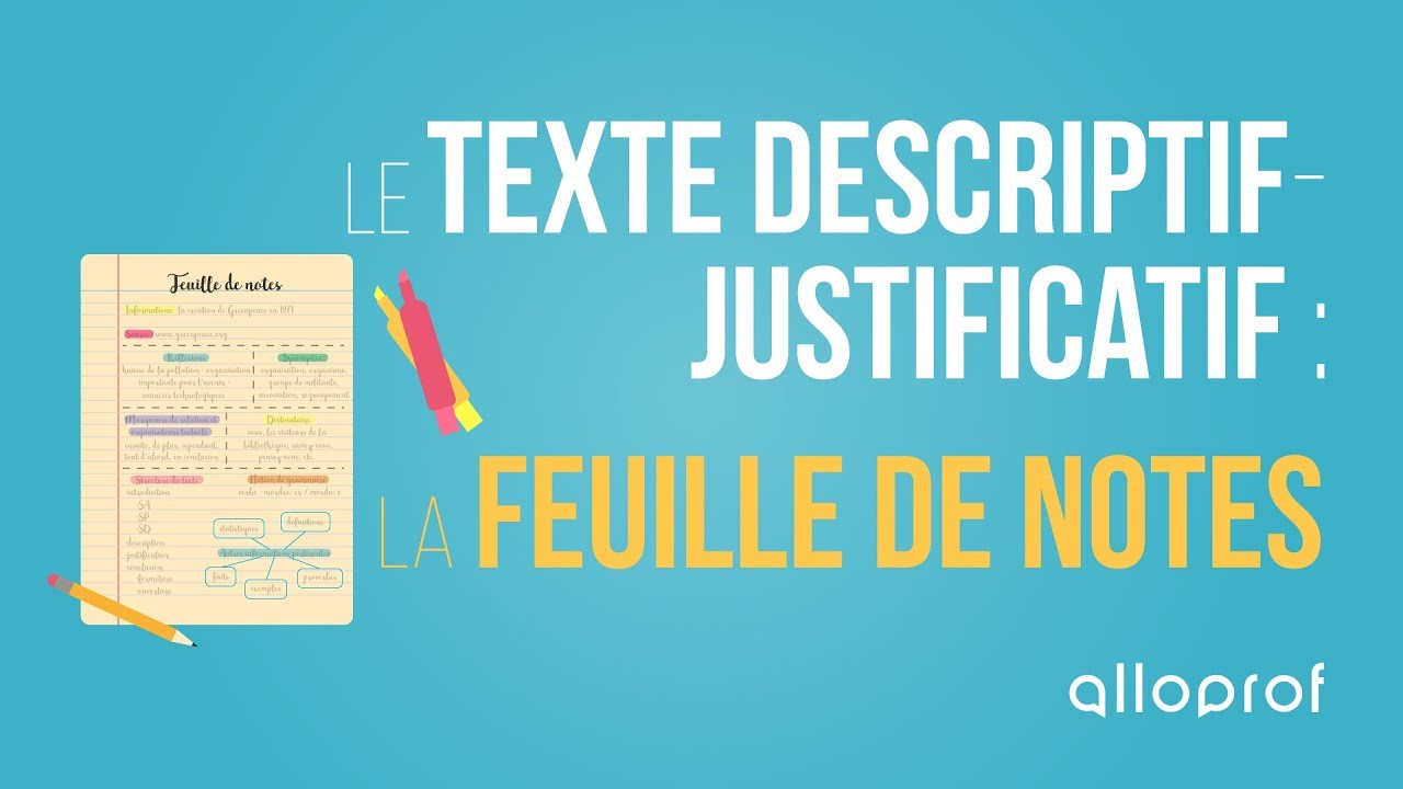 Le texte descriptif-justificatif : la feuille ou le cahier de notes | Français | Alloprof