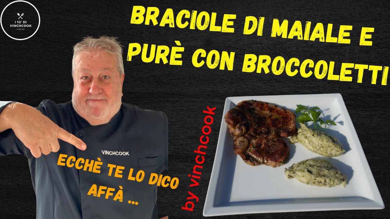 Braciole di maiale con purè e broccoletti