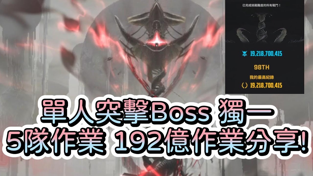 【勝利女神：妮姬】【NIKKE】單人突擊Boss獨一!5隊作業 ~192億作業分享~