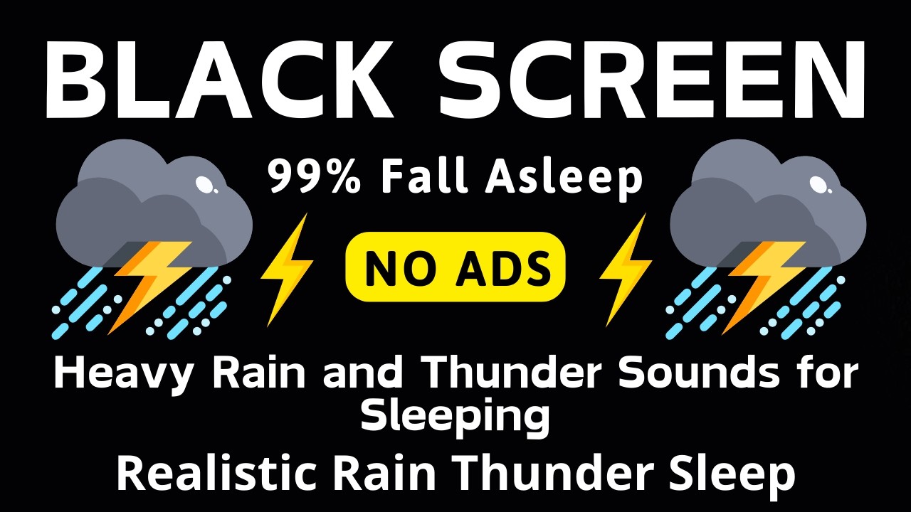 🔴 Heavy Rain and Thunder Sounds Black Screen for Sleeping No Ads | Realistic Rain Thunder Sleep