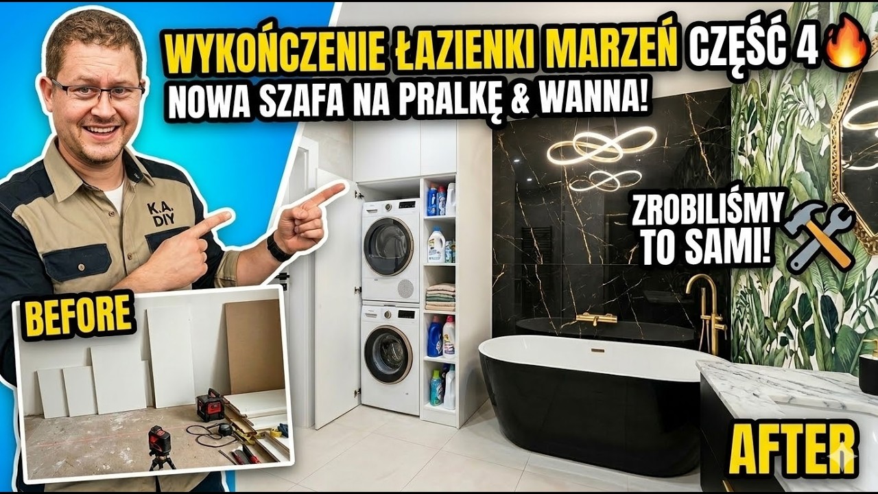 WYKOŃCZENIE ŁAZIENKI MARZEŃ CZĘŚĆ 4: Montaż wanny i szafa na pralkę mojego projektu -dom za złotówę