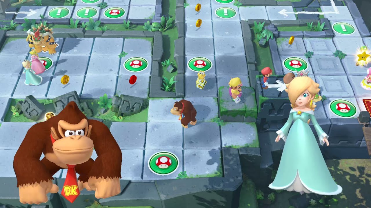 Super Mario Party Partner Party Domino Ruins Treasure Hunt Donkey Kong Rosalina vs Bowser Jr Monty M