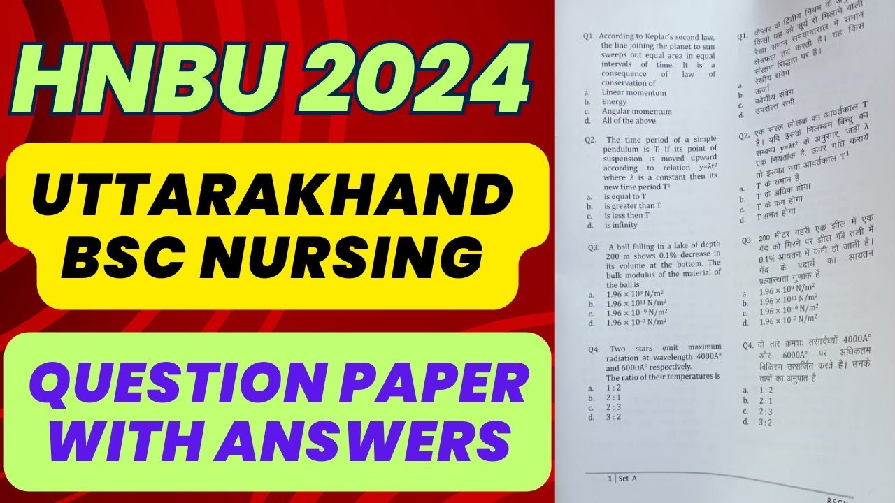 HNBUMU Uttarakhand BSc Nursing Entrance Exam 2024 | Complete Question Paper with All Answers Solved