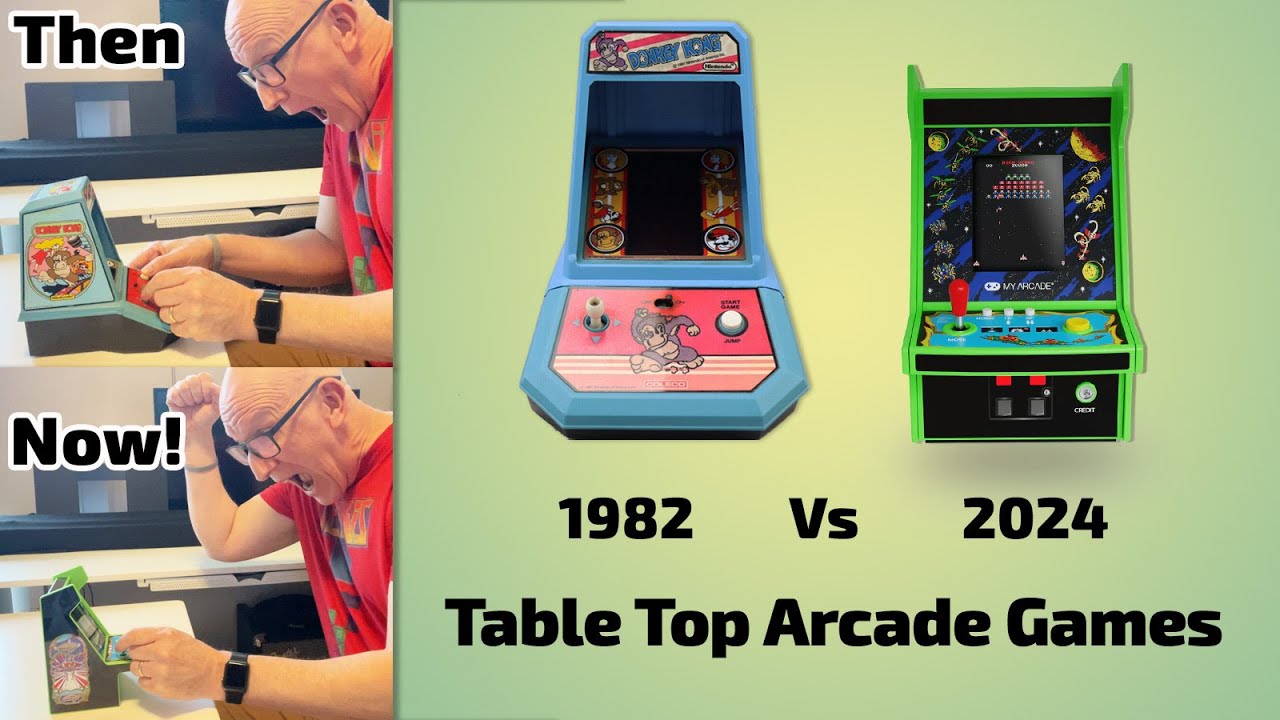 Table Top Arcade games compared 1982 vs 2024 - Donkey Kong & Galaga
