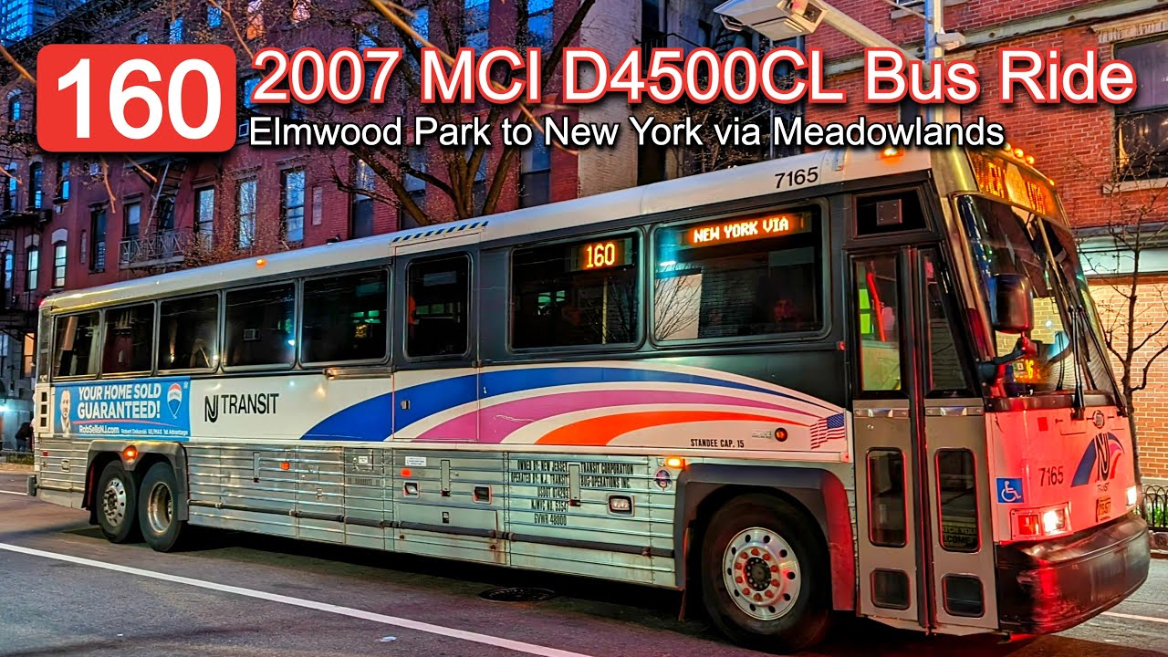 NJ Transit 160 Bus Ride: 2007 MCI D4500CL 7141 from Elmwood Park to New York via Meadowlands