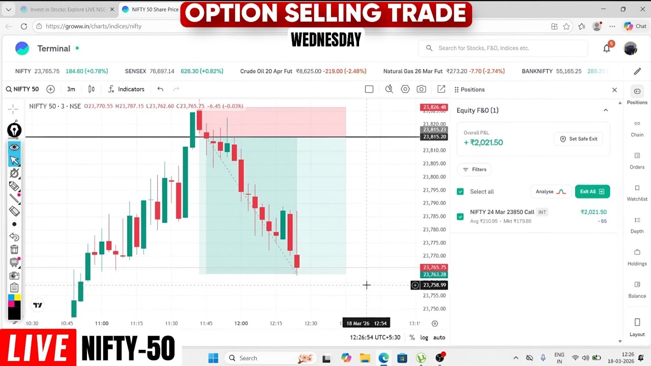 Option Selling Live Trade in Nifty || 18-Mar-2026 || 1 Lot Selling Trade 💸🔥