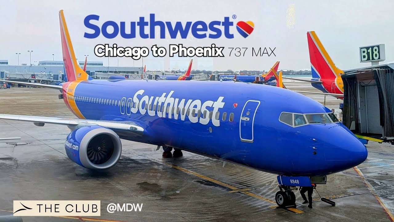 [4k60fps] Flying to Phoenix from Chicago on Southwest Max 8 + The Tour of The Club Lounge at Midway