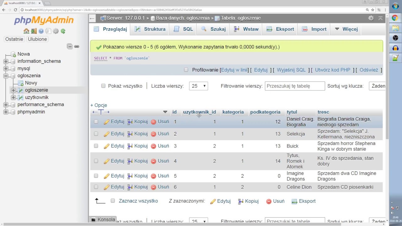 Egzamin E.14 - PHP (Łączenie strony HTML z bazą danych MySQL)