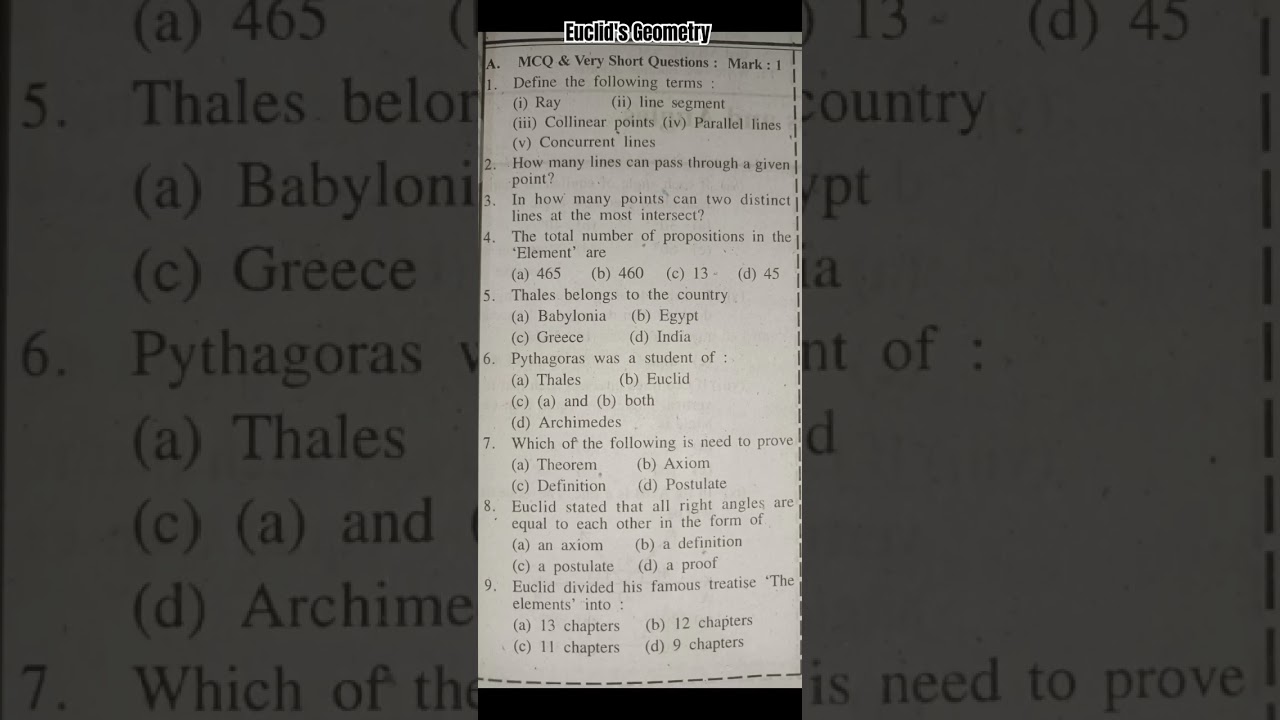 Euclid's Geometry MCQ Class 9 #shorts #maths