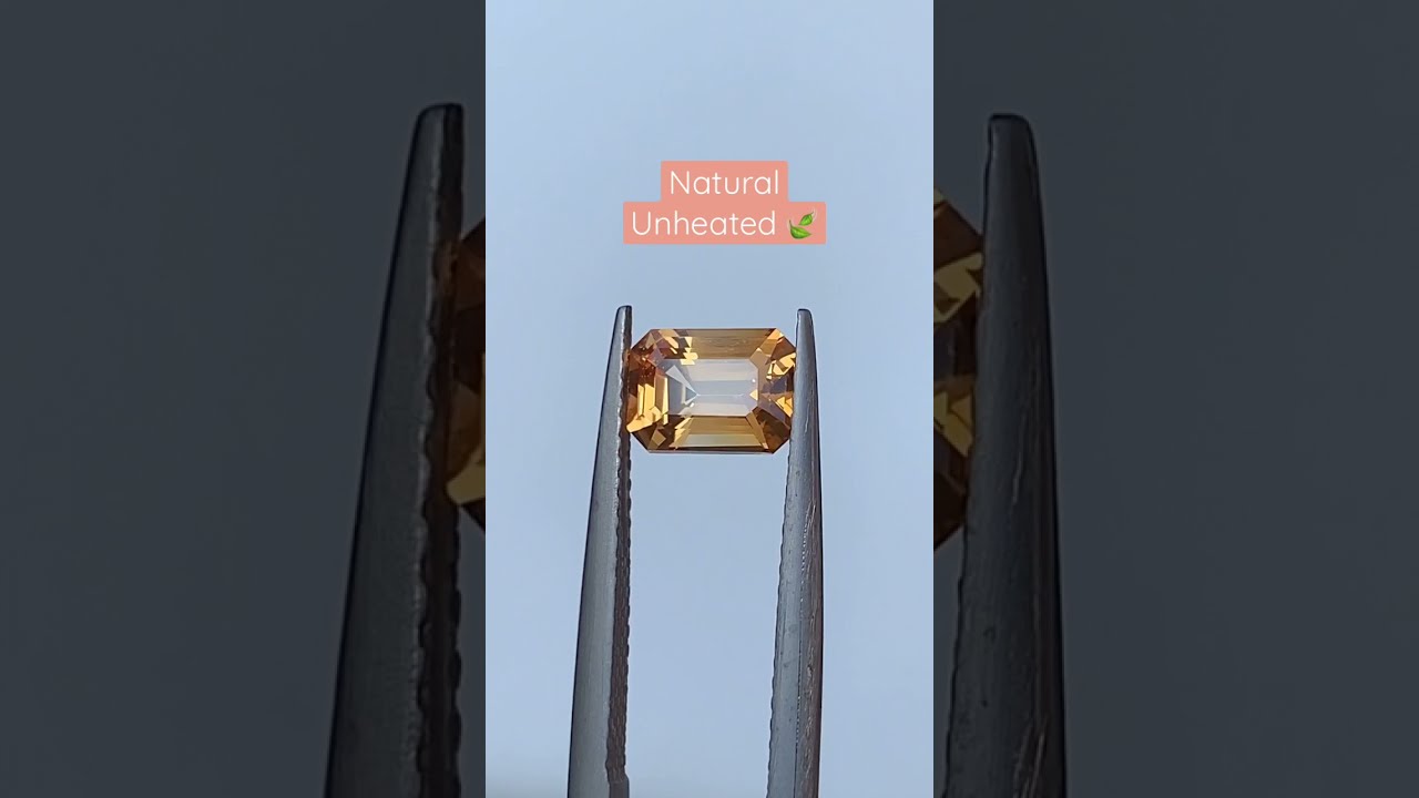 Apricot sapphire, 1.65 carats, Natural, emerald cut, golden apricot. #gemstone #shorts #jewellery