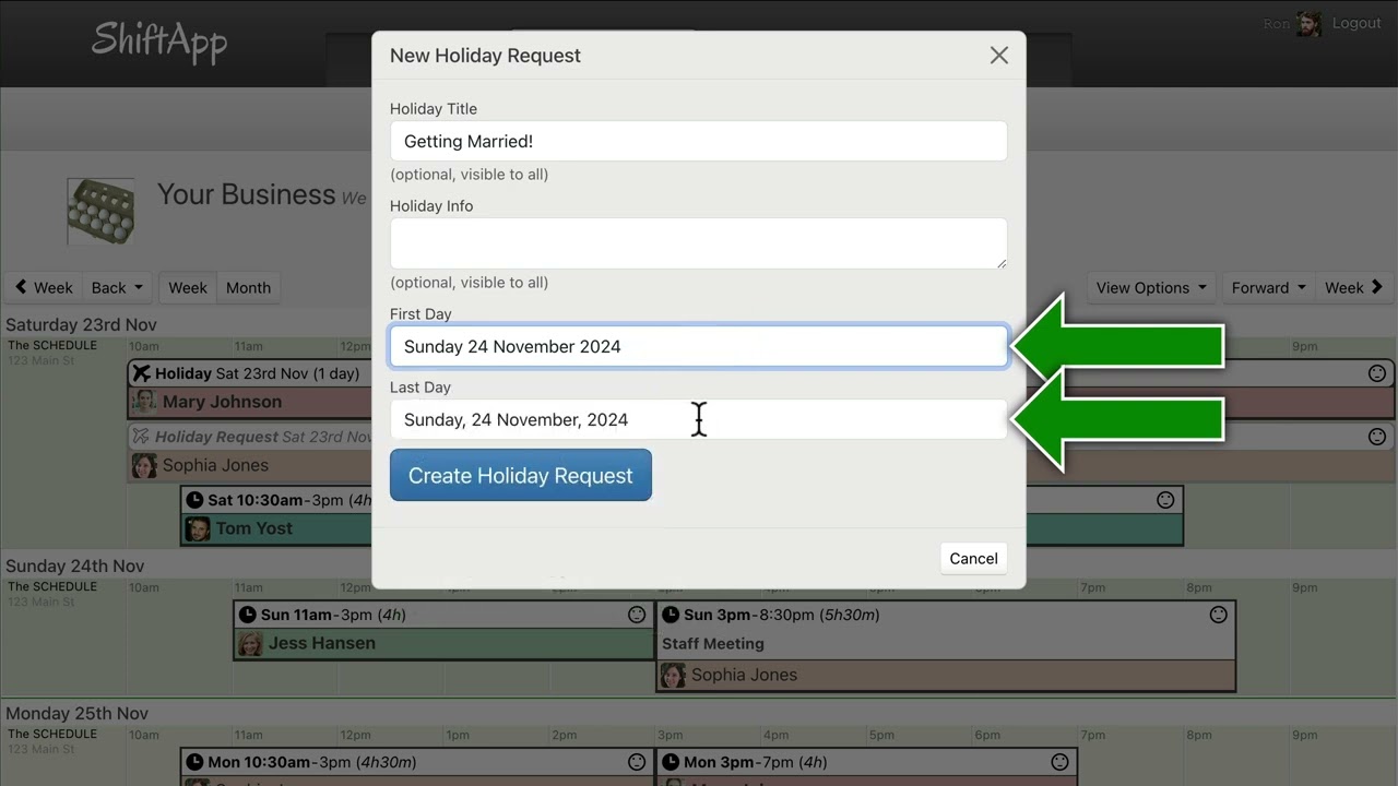 ShiftApp Employee Scheduling Holiday Requests
