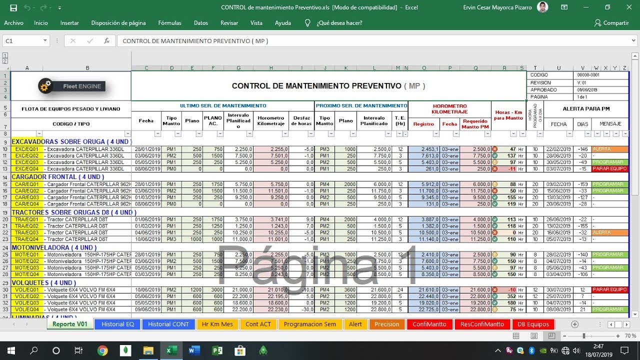 Plan de mantenimiento preventivo en excel//Control de Mantenimiento, Historial,Dashboard y Programa.