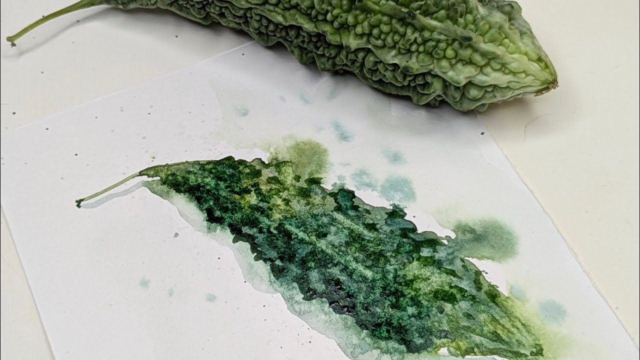 Watercolour: Painting a Textured Bitter Gourd (Karela) | Watercolor Still-life Painting