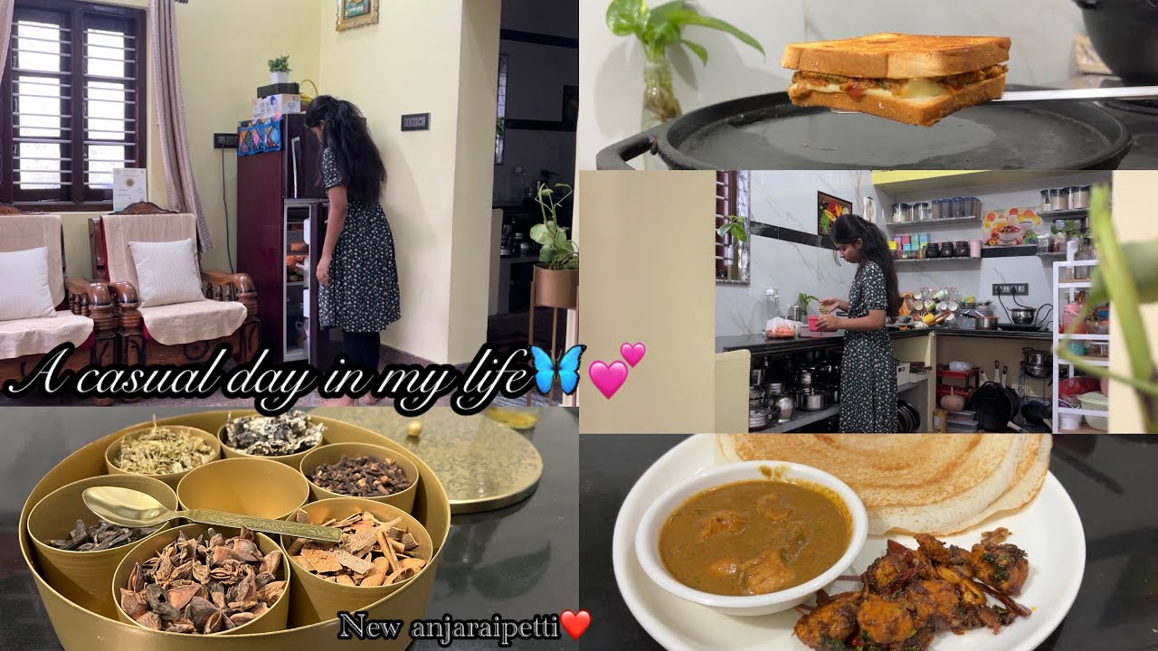 Vlog#58 மாலை முதல் இரவு வரை routine Vlog😍||Soya bean sandwich recipe🥪||Chicken fry & Kulambu #diml