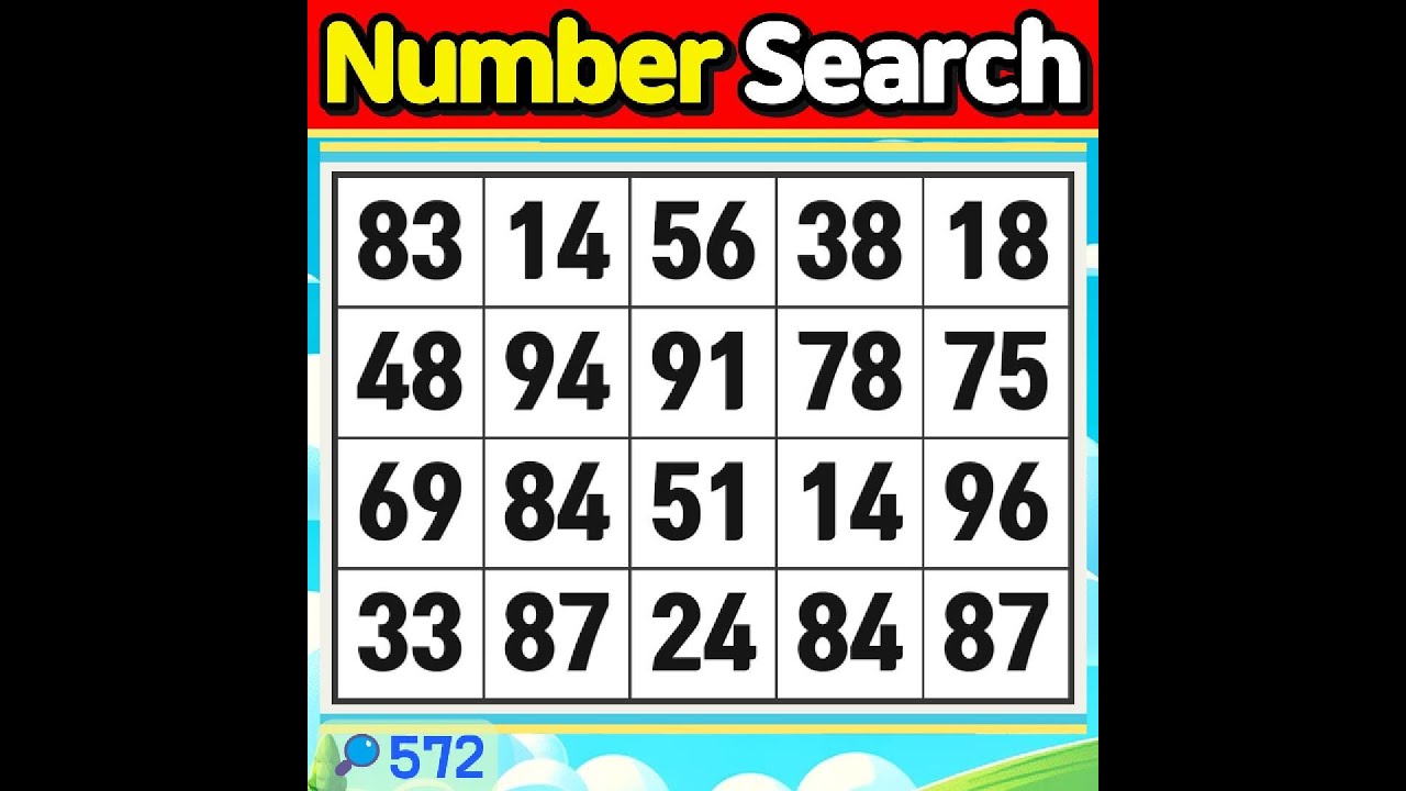 Number Search #572 8~9 out of 10 people in their 60s failed.【Match | brain game | puzzle 】