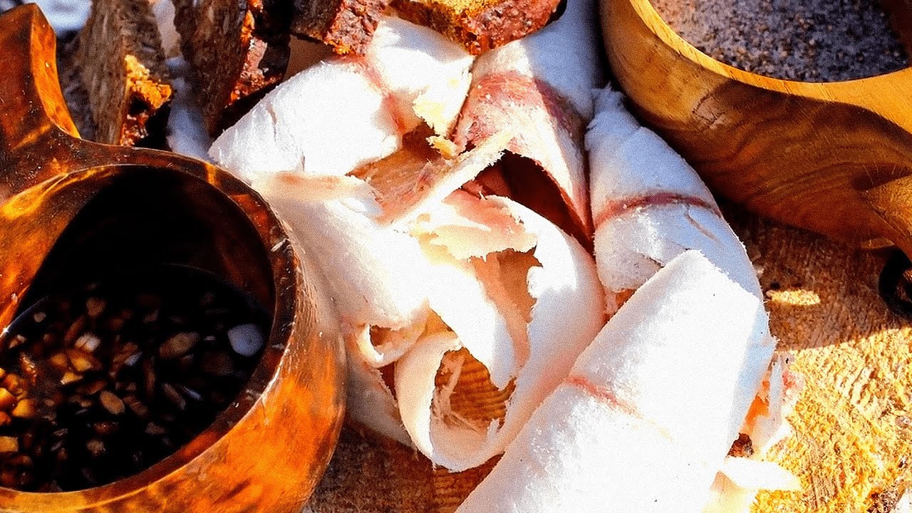 Wild cuisine - FISH STROGANINA | BUSHCRAFT COOKING - FROZEN FISH
