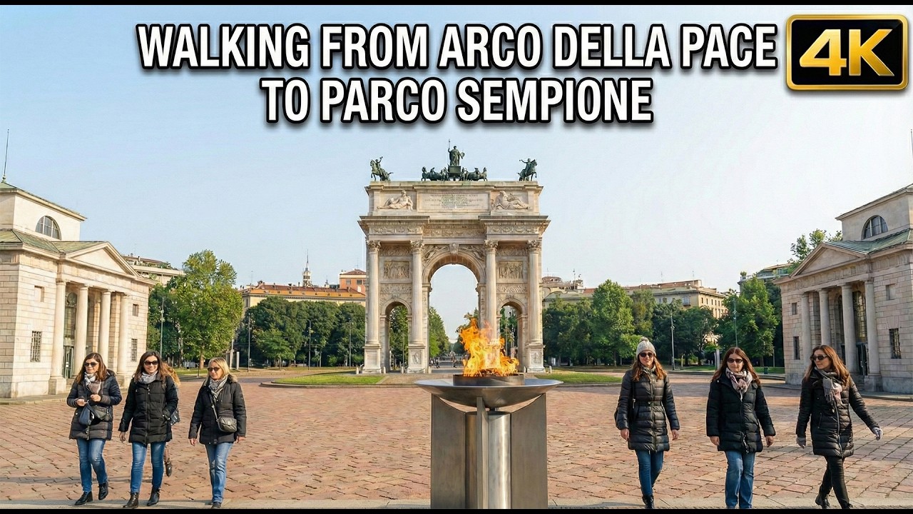 Walking in Milan From Arco della Pace to Parco Sempione during Olympic Games 4K