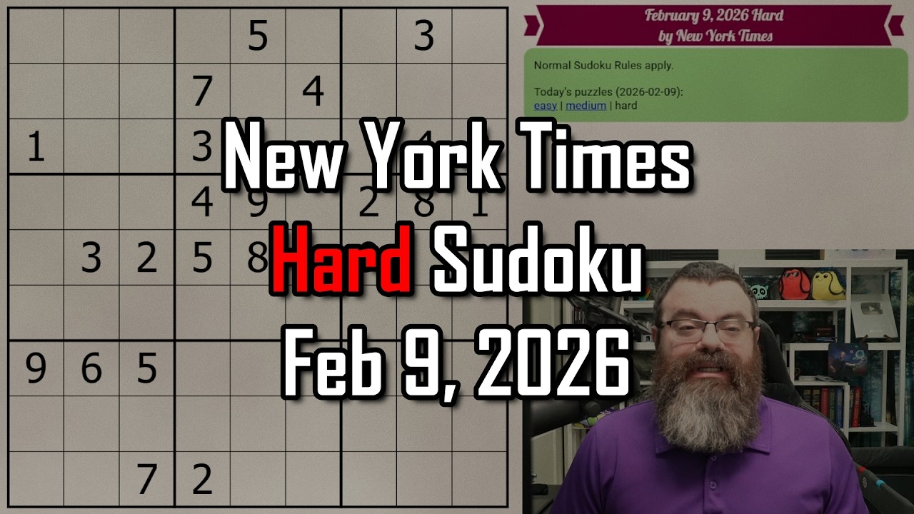 NYT Hard Sudoku Walkthrough | Feb 9, 2026