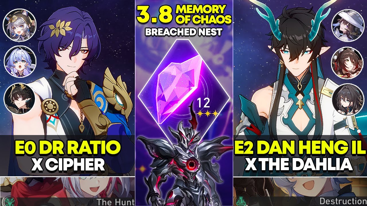 E0 Dr Ratio x Cipher & E2 Dan Heng IL x The Dahlia | Memory of Chaos 12 | Honkai Star Rail 3.8