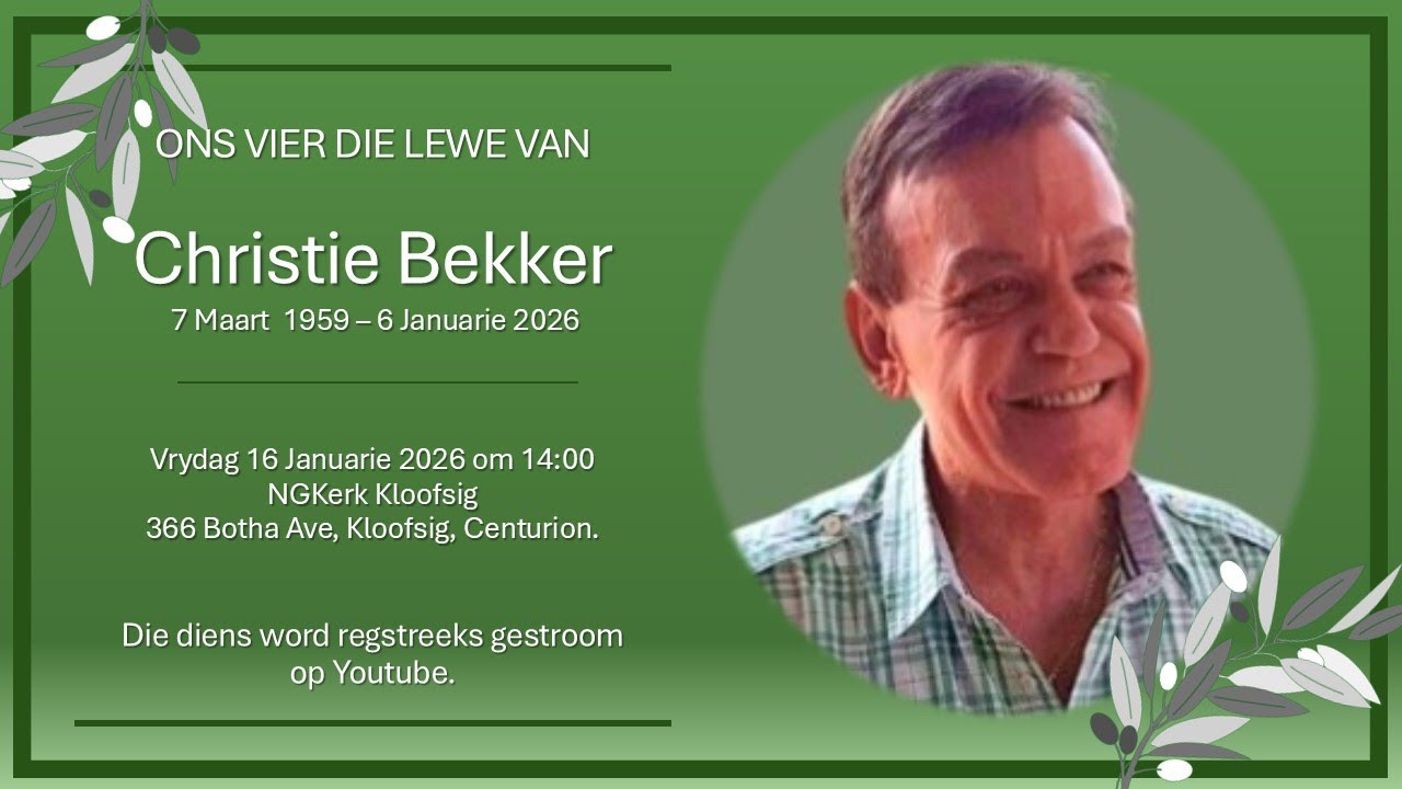 Christie Bekker - Gedenkdiens, Vrydag 16 Jan 2026 om 