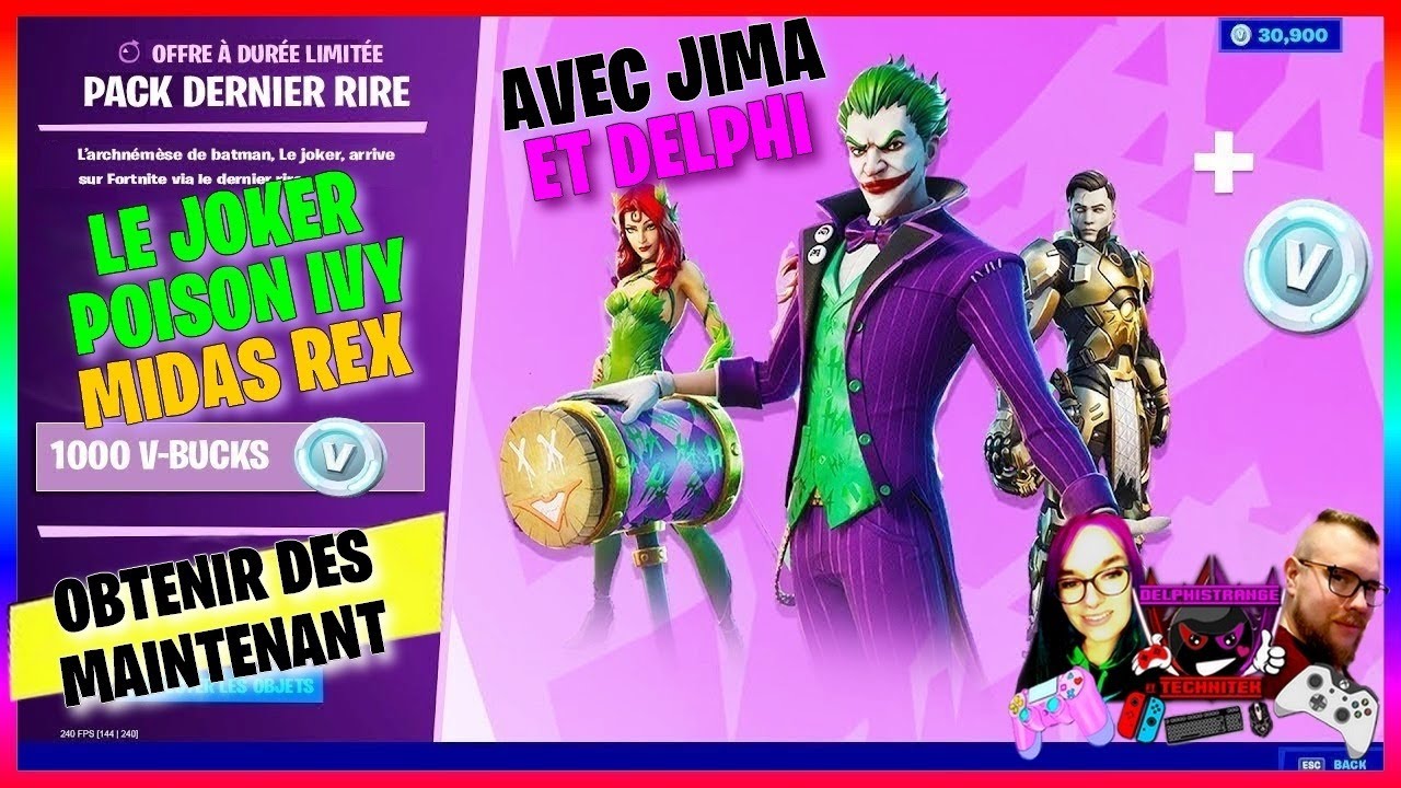 Fortnite : Pack dernier rire Avec le Joker, Poison Ivy et Midas ! Game avec Jima et Delphi ! (P2)