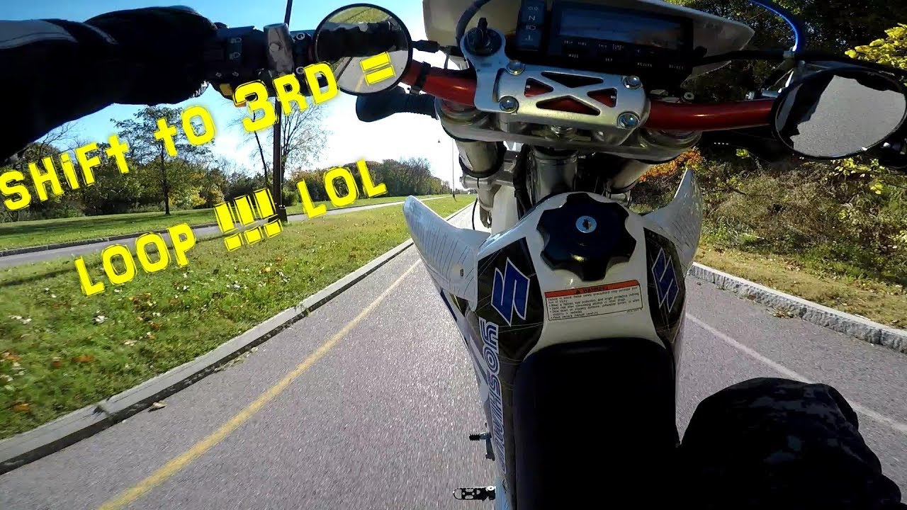 DRZ400sm low end power sprocket change 14t front 44t rear/ loop action/ top speed run