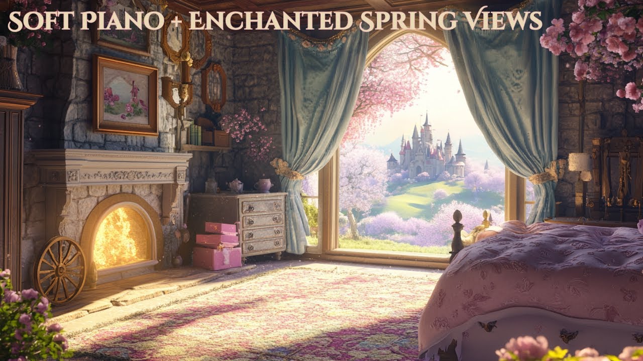 Cottagecore Fairytale Ambience | Cozy Room, Piano Music & Fireplace for Sleep & Study