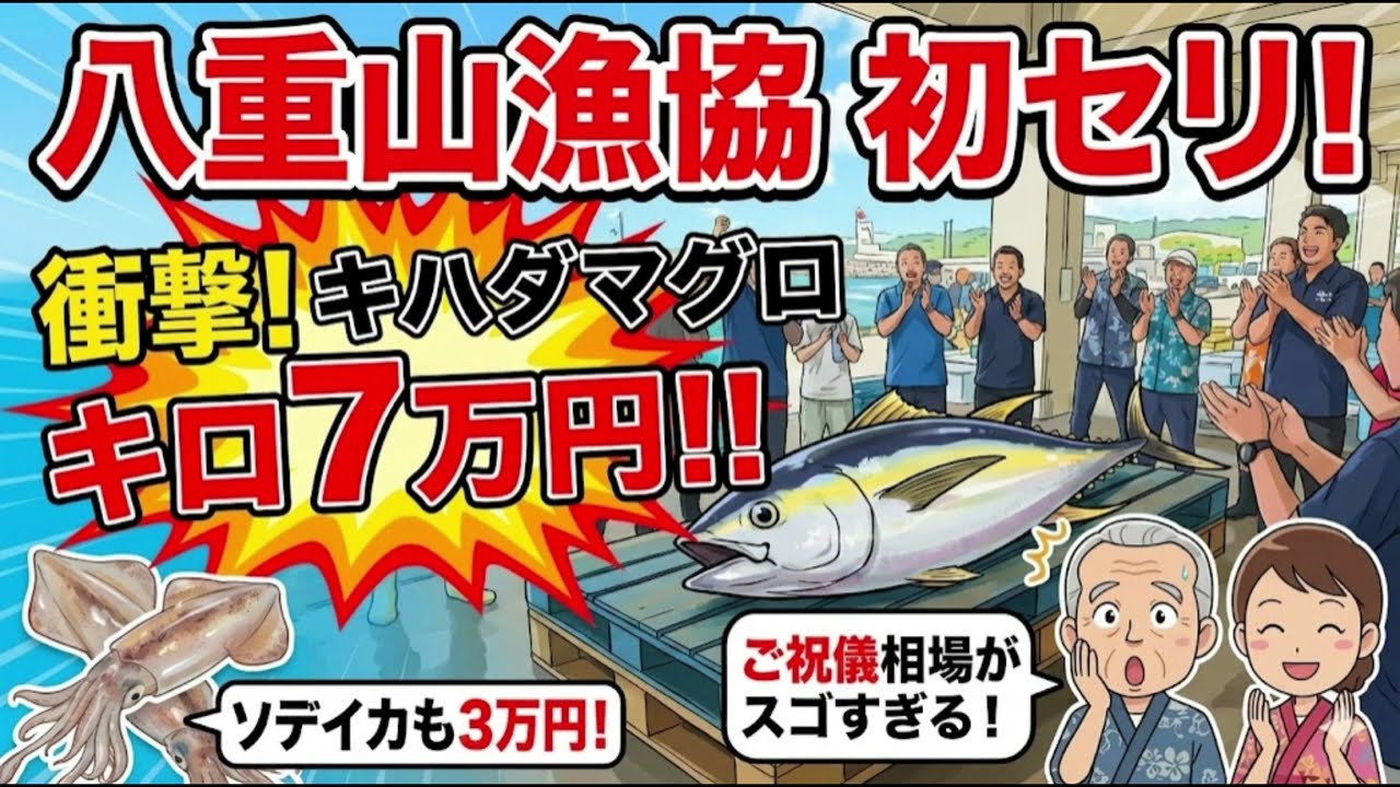 衝撃！キロ7万円のキハダマグロ！八重山漁協の初セリがヤバすぎる！  Tuna sold for 70,000 JPY/kg at Yaeyama's First Auction in Okinawa!