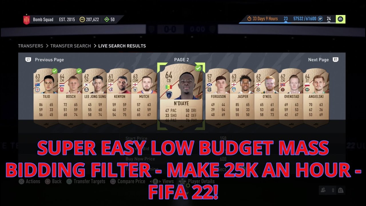FIFA 22 TRADING TIPS - SUPER EASY LOW BUDGET MASS BIDDING FILTER - MAKE 25K AN HOUR - FIFA 22!