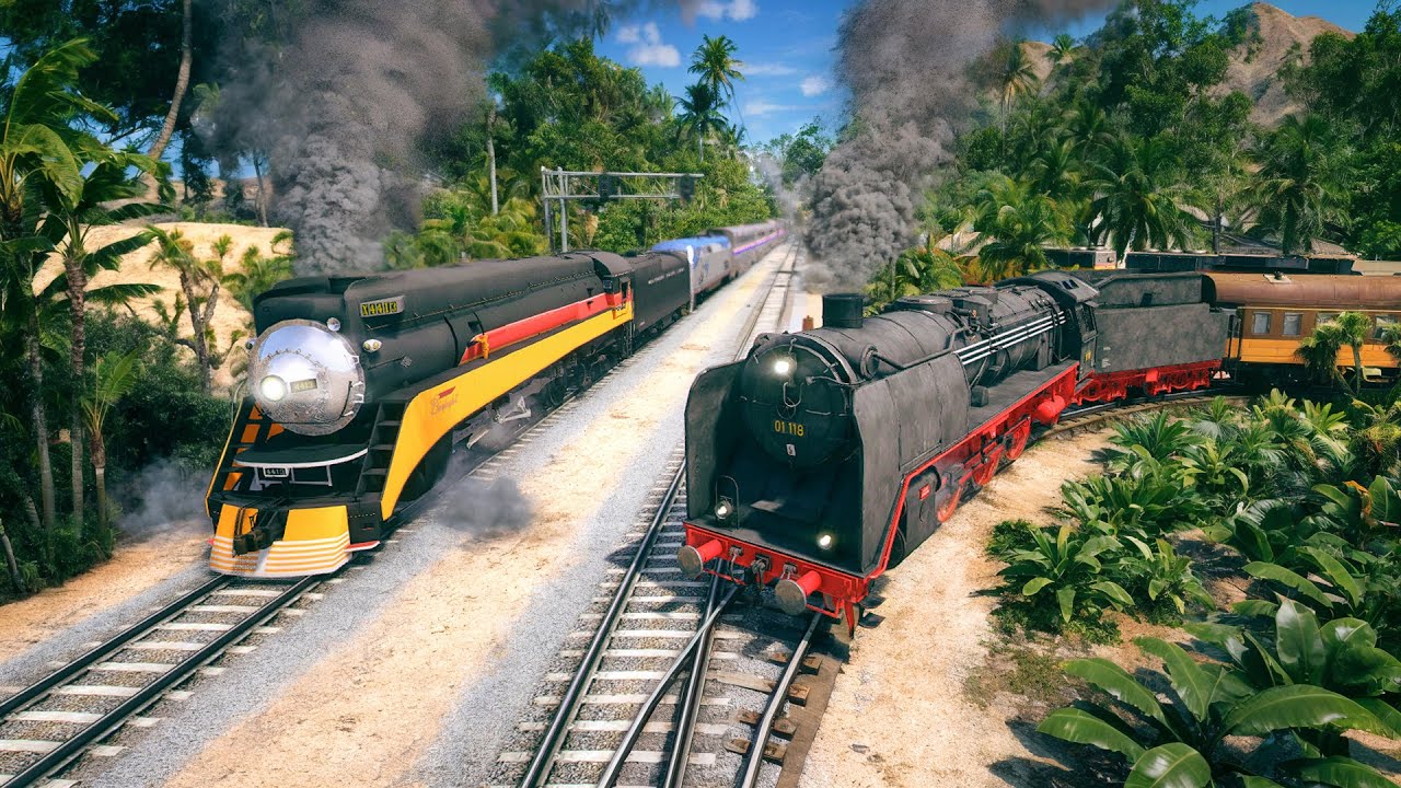 GERMAN Steam Train meets FLYING SCOTSMAN, CHALLENGER, CEFX, AMTRAK, CN Trains! - Grand Theft Auto V