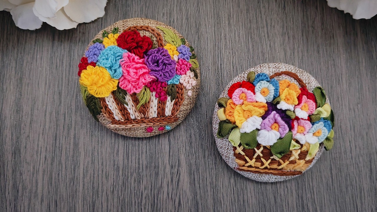 Step-by-Step Hand Embroidery Brooch Tutorial - Beautiful Flower Basket Design